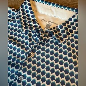 Hickey Freeman Navy and Teal Hexagon Polo Large